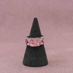 sterling silver pink uranium glass cocktail ring size 5.75